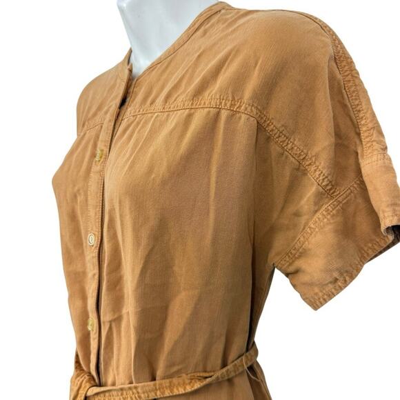 Caslon Button Down Womens Orange Tencel Soft Belted Midi Short Sleeve Dress sz M - Picture 10 of 16